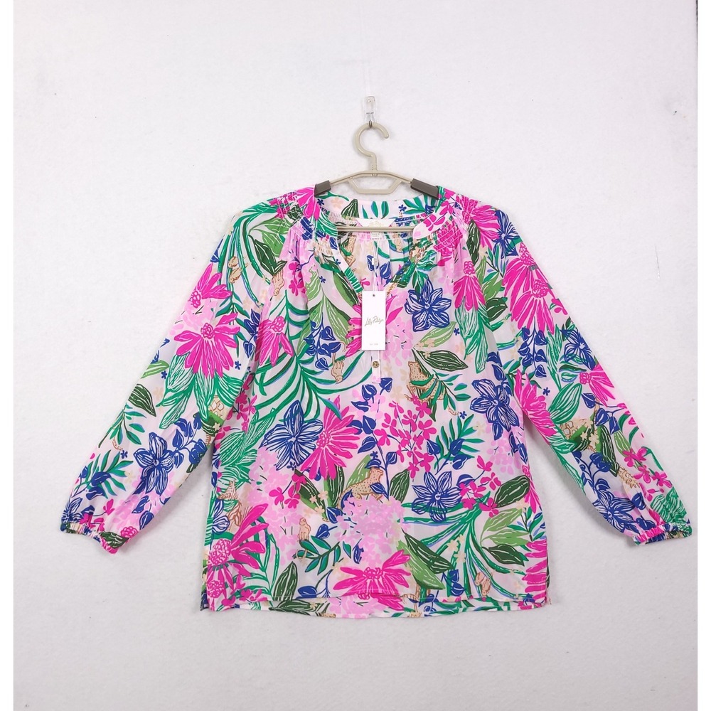 Lilly Pulitzer Elsa Endless Summers Silk Blouse Large Floral Tropical Luxury NEW